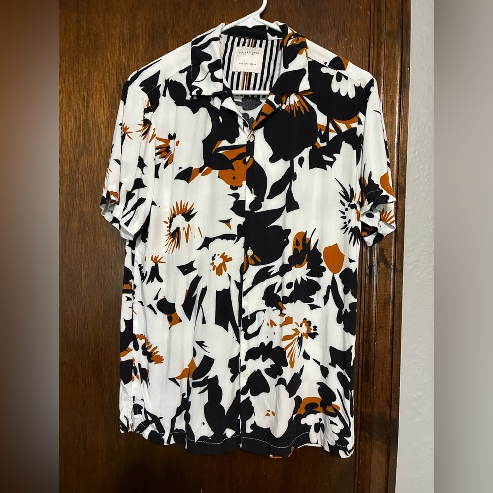 Denim & Flower Ricky Singh Men’s floral tropical button down shirt mens SZ SMALL